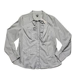 Worthington Striped Tuxedo Ruffle Button Down Shirt Sz L NWT